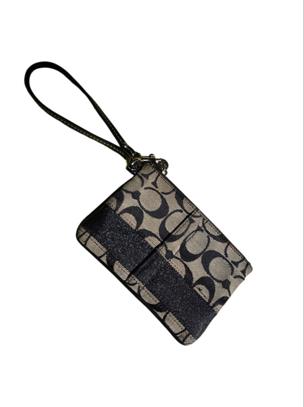 Coach Signature Canvas Wristlet in Black/Tan